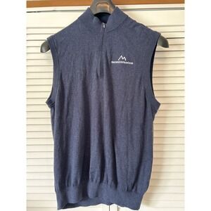 Greg Norman Beech Mountain Club Golf Vest M/M Blue Sleeveless Zip‎ cotton/silk